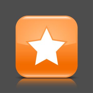 Image of white star shape in orange square icon.