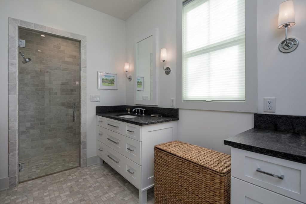 Interior view of the bathroom in the Krieg custom home designed and built by Mikkelson builders